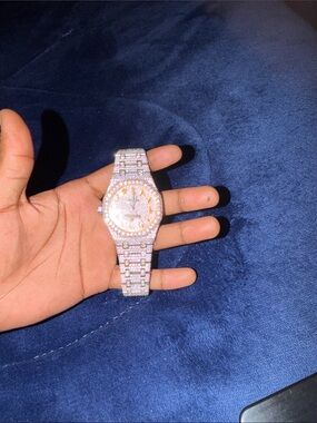 Audemars Piguet Silver Tone Diamond-Set Watch with Gold Accents